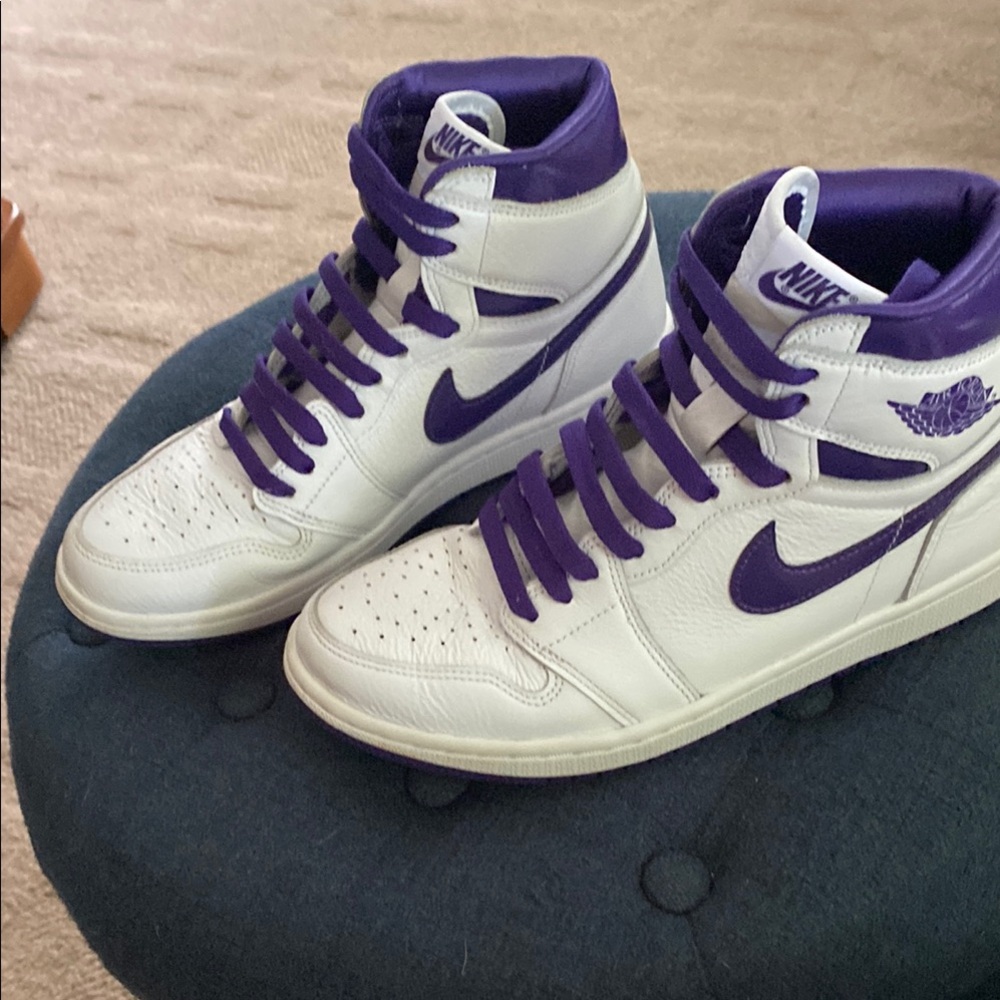 Nike White and Purple High-Top Sneakers